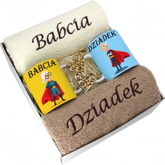 PREZENT DZIEŃ BABCI I DZIADKA RĘCZNIKI KUBKI HAFT