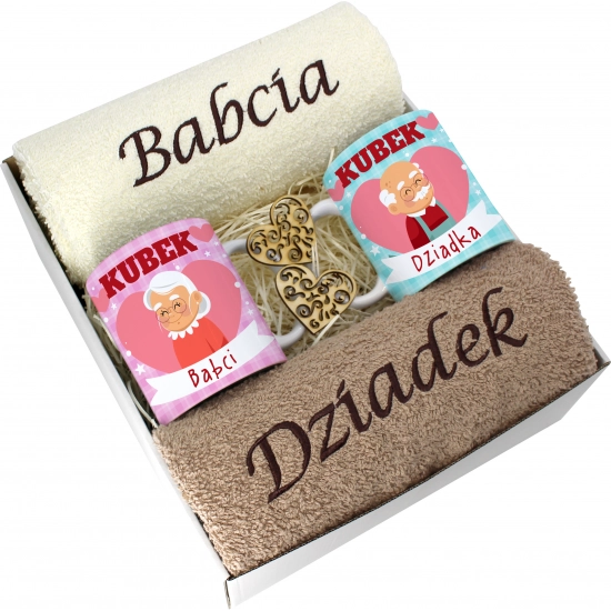 PREZENT DZIEŃ BABCI I DZIADKA RĘCZNIKI KUBKI HAFT