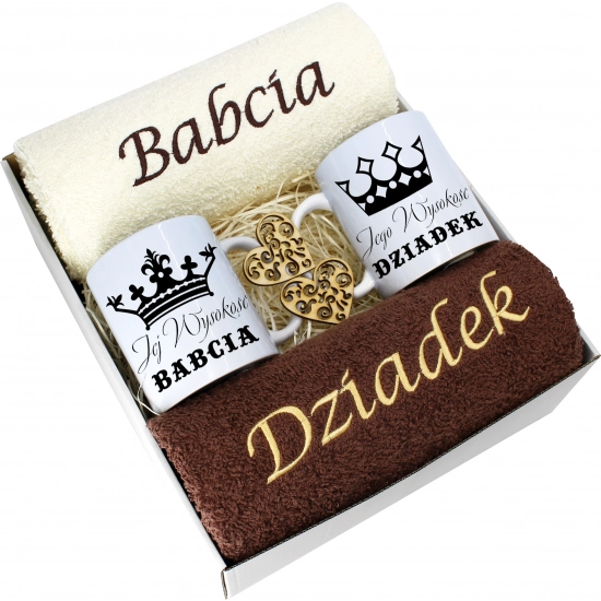 PREZENT DZIEŃ BABCI I DZIADKA RĘCZNIKI KUBKI HAFT