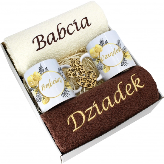 PREZENT DZIEŃ BABCI I DZIADKA RĘCZNIKI KUBKI HAFT