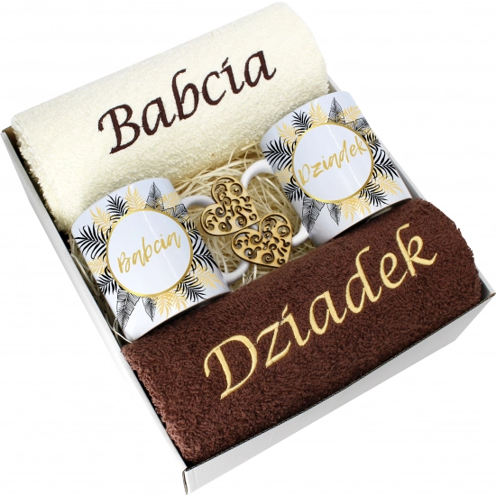 PREZENT DZIEŃ BABCI I DZIADKA RĘCZNIKI KUBKI HAFT