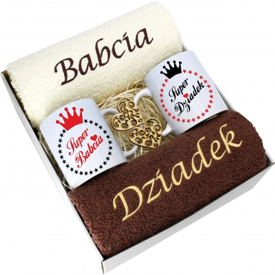 PREZENT DZIEŃ BABCI I DZIADKA RĘCZNIKI KUBKI HAFT