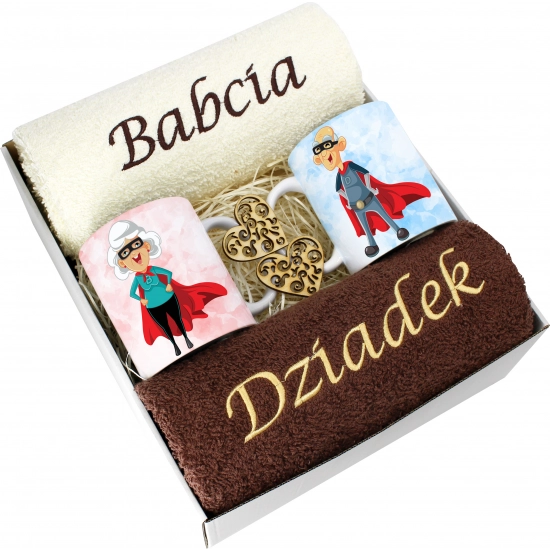 PREZENT DZIEŃ BABCI I DZIADKA RĘCZNIKI KUBKI HAFT