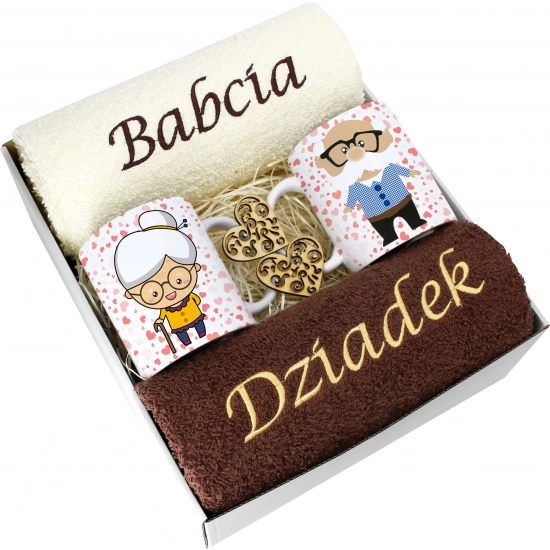 PREZENT DZIEŃ BABCI I DZIADKA RĘCZNIKI KUBKI HAFT
