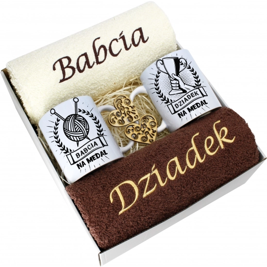 PREZENT DZIEŃ BABCI I DZIADKA RĘCZNIKI KUBKI HAFT