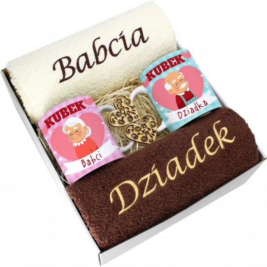 PREZENT DZIEŃ BABCI I DZIADKA RĘCZNIKI KUBKI HAFT