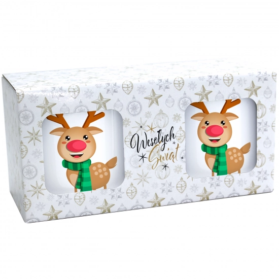 ŚWIĄTECZNY KOMPLET KUBKÓW 330ml NA PREZENT MIKOŁAJ ZESTAW W PUDEŁKU DRUK