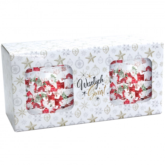 ŚWIĄTECZNY KOMPLET KUBKÓW 330ml NA PREZENT MIKOŁAJ ZESTAW W PUDEŁKU DRUK