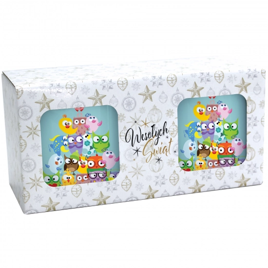 ŚWIĄTECZNY KOMPLET KUBKÓW 330ml NA PREZENT MIKOŁAJ ZESTAW W PUDEŁKU DRUK