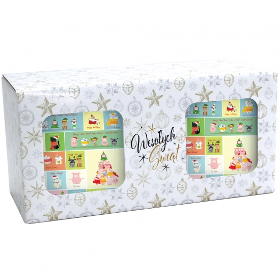 ŚWIĄTECZNY KOMPLET KUBKÓW 330ml NA PREZENT MIKOŁAJ ZESTAW W PUDEŁKU DRUK