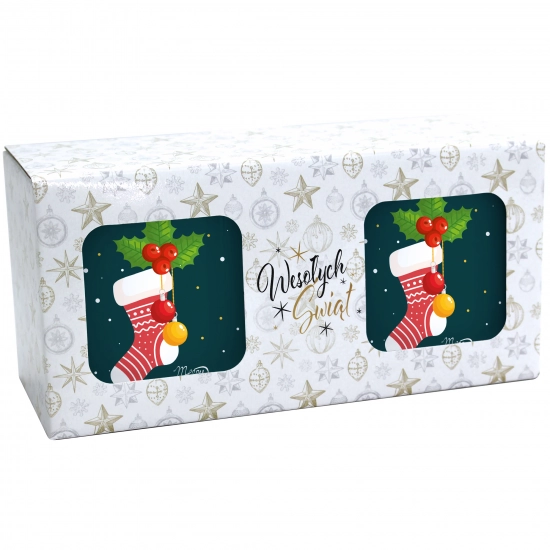 ŚWIĄTECZNY KOMPLET KUBKÓW 330ml NA PREZENT MIKOŁAJ ZESTAW W PUDEŁKU DRUK