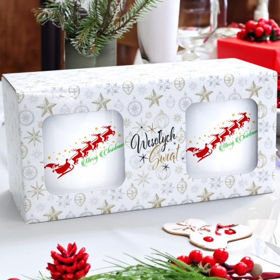 ŚWIĄTECZNY KOMPLET KUBKÓW 330ml LATTE PREZENT MIKOŁAJ ZESTAW W PUDEŁKU DRUK