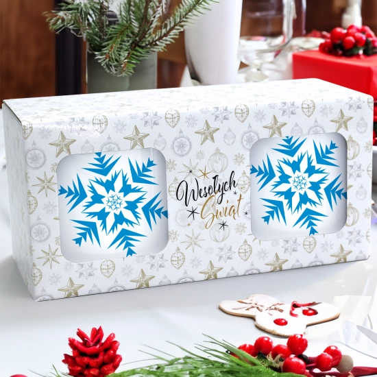 ŚWIĄTECZNY KOMPLET KUBKÓW 330ml LATTE PREZENT MIKOŁAJ ZESTAW W PUDEŁKU DRUK