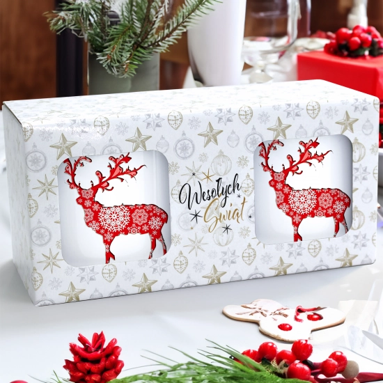 ŚWIĄTECZNY KOMPLET KUBKÓW 330ml NA PREZENT MIKOŁAJ ZESTAW W PUDEŁKU DRUK