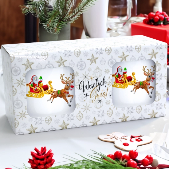 ŚWIĄTECZNY KOMPLET KUBKÓW 330ml LATTE PREZENT MIKOŁAJ ZESTAW W PUDEŁKU DRUK