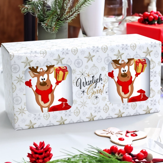 ŚWIĄTECZNY KOMPLET KUBKÓW 330ml NA PREZENT MIKOŁAJ ZESTAW W PUDEŁKU DRUK