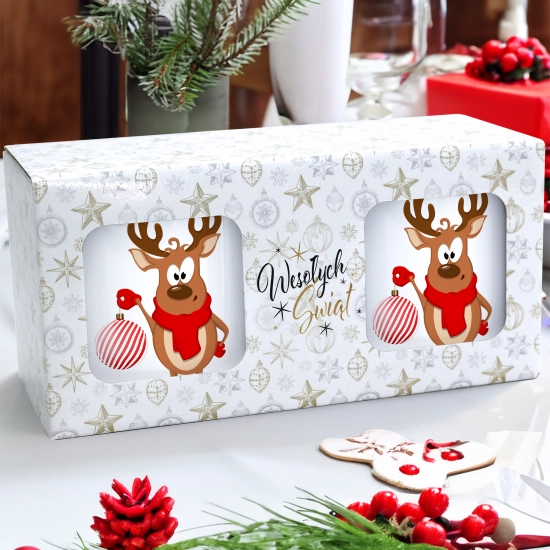 ŚWIĄTECZNY KOMPLET KUBKÓW 330ml LATTE PREZENT MIKOŁAJ ZESTAW W PUDEŁKU DRUK