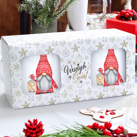 ŚWIĄTECZNY KOMPLET KUBKÓW 330ml LATTE PREZENT MIKOŁAJ ZESTAW W PUDEŁKU DRUK