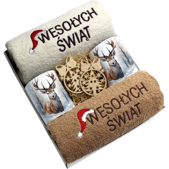 ZESTAW PREZENT ŚWIĄTECZNY KOMPLET KUBKI RĘCZNIKI ŚWIĘTA MIKOŁAJ POD CHOINKĘ