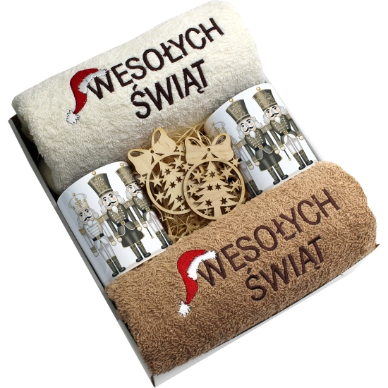 ZESTAW PREZENT ŚWIĄTECZNY KOMPLET KUBKI RĘCZNIKI ŚWIĘTA MIKOŁAJ POD CHOINKĘ