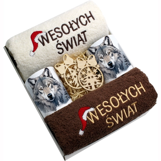 ZESTAW PREZENT ŚWIĄTECZNY KOMPLET KUBKI RĘCZNIKI ŚWIĘTA MIKOŁAJ POD CHOINKĘ