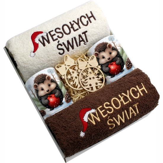 ZESTAW PREZENT ŚWIĄTECZNY KOMPLET KUBKI RĘCZNIKI ŚWIĘTA MIKOŁAJ POD CHOINKĘ