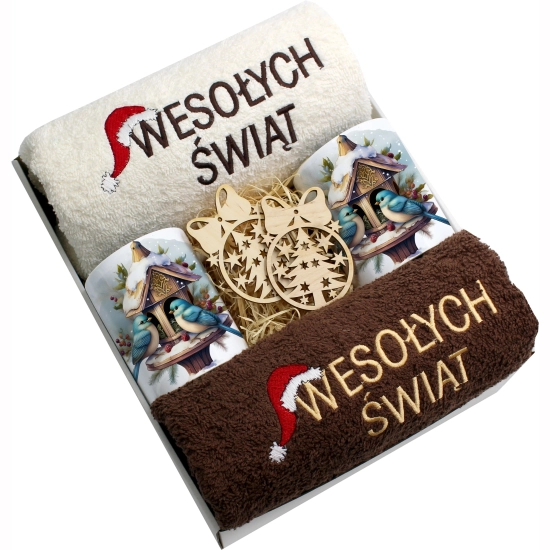 ZESTAW PREZENT ŚWIĄTECZNY KOMPLET KUBKI RĘCZNIKI ŚWIĘTA MIKOŁAJ POD CHOINKĘ