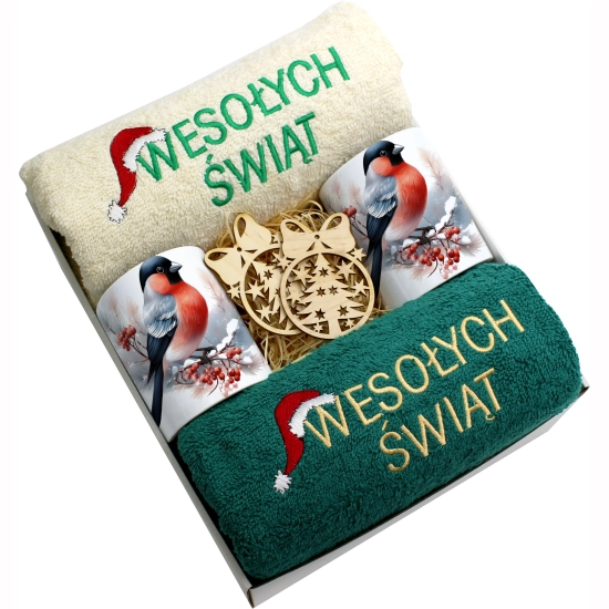 ZESTAW PREZENT ŚWIĄTECZNY KOMPLET KUBKI RĘCZNIKI ŚWIĘTA MIKOŁAJ POD CHOINKĘ