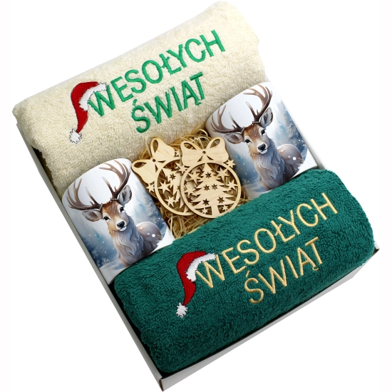 ZESTAW PREZENT ŚWIĄTECZNY KOMPLET KUBKI RĘCZNIKI ŚWIĘTA MIKOŁAJ POD CHOINKĘ