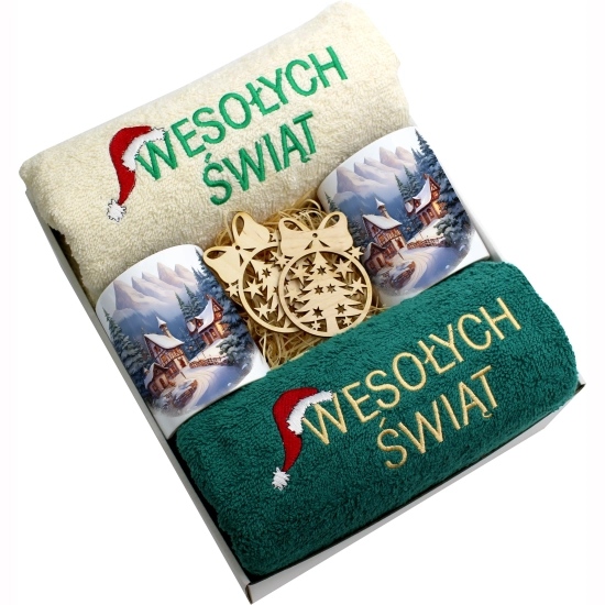 ZESTAW PREZENT ŚWIĄTECZNY KOMPLET KUBKI RĘCZNIKI ŚWIĘTA MIKOŁAJ POD CHOINKĘ