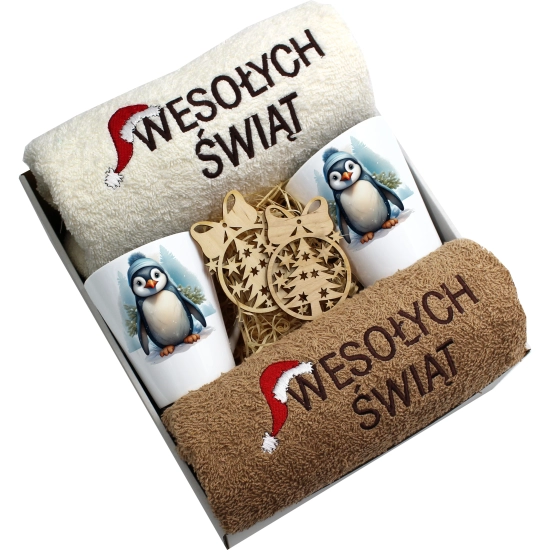 ZESTAW PREZENT ŚWIĄTECZNY KOMPLET KUBKI LATTE RĘCZNIKI ŚWIĘTA MIKOŁAJ