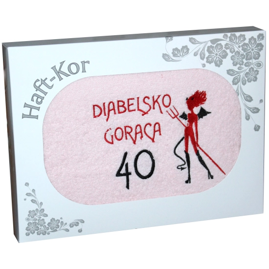 RĘCZNIK 70x140 Z HAFTEM NA PREZENT 40 URODZINY DIABELSKO GORĄCA CZTERDZIESTKA