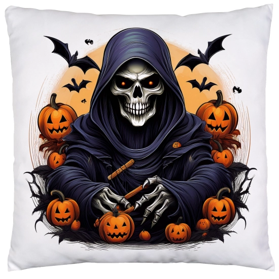 POSZEWKA DEKORACYJNA HALLOWEEN VELVET 40x40 WELUROWA ŚMIERĆ KOSTUCHA DYNIE NIETOPERZE