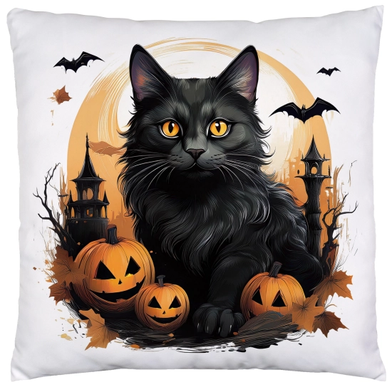 POSZEWKA DEKORACYJNA 40x40 JASIEK OZDOBNA HALLOWEENOWA HALLOWEEN DYNIA CZARNY KOT ZAMEK STRASZNY DOM NIETOPERZE