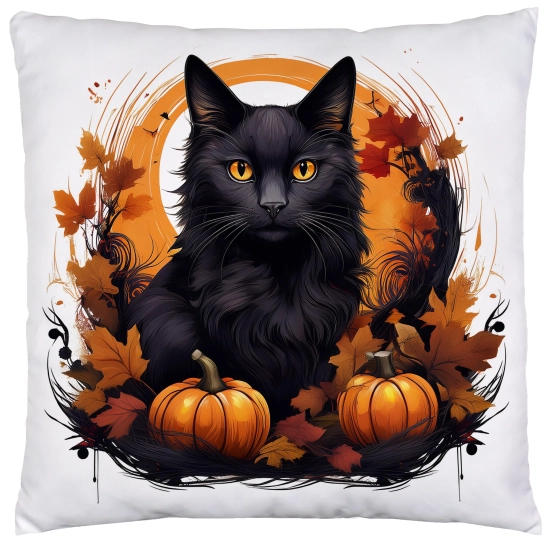 POSZEWKA DEKORACYJNA 40x40 JASIEK OZDOBNA HALLOWEENOWA HALLOWEEN DYNIA CZARNY KOT NIETOPERZE
