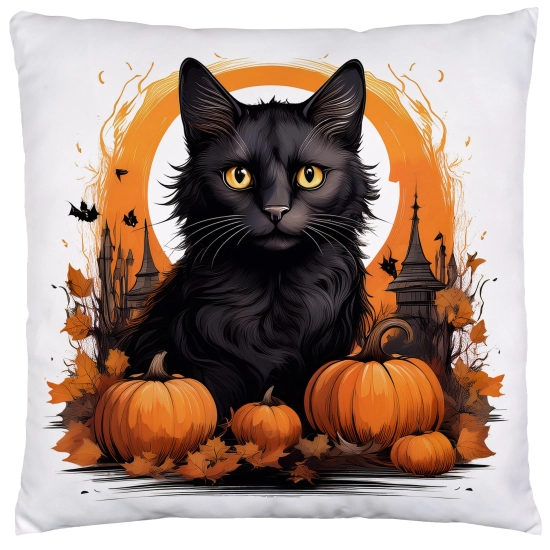 POSZEWKA DEKORACYJNA HALLOWEEN VELVET 40x40 WELUROWA CZARNY KOT NIETOPERZE