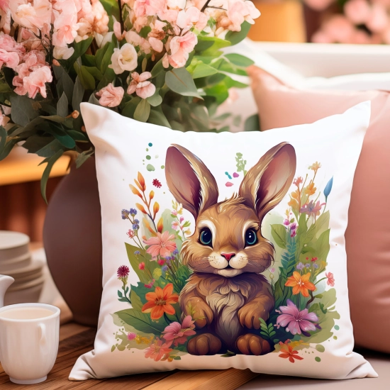 POSZEWKA WELUROWA WIELKANOCNA 40x40 JASIEK  WIOSENNA DEKORACYJNA ZAJĄC