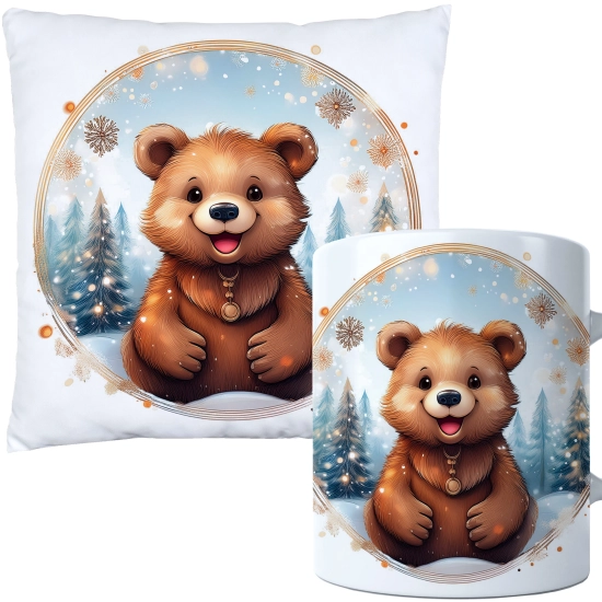 ŚWIĄTECZNY KOMPLET PODUSZKA 40x40 I KUBEK NA ŚWIĘTA MIKOŁAJ RENIFER PREZENT