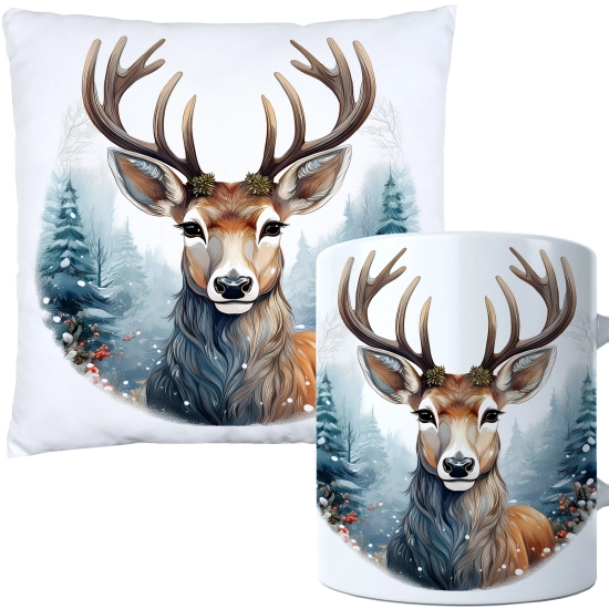 ŚWIĄTECZNY KOMPLET PODUSZKA 40x40 I KUBEK NA ŚWIĘTA MIKOŁAJ RENIFER PREZENT