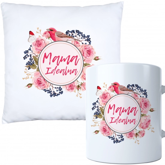 KOMPLET DLA MAMY PODUSZKA 40X40CM + KUBEK 330ml NA PREZENT DZIEŃ MATKI MAMA