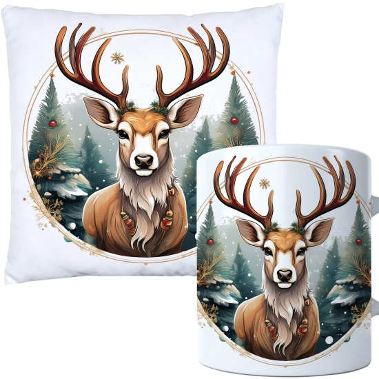 ŚWIĄTECZNY KOMPLET PODUSZKA 40x40 I KUBEK NA ŚWIĘTA MIKOŁAJ RENIFER PREZENT