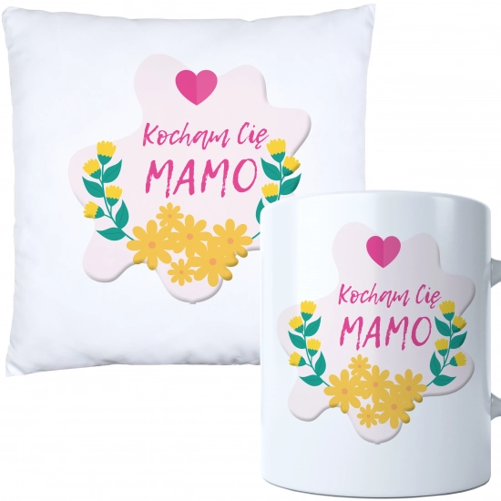 KOMPLET DLA MAMY PODUSZKA 40X40CM + KUBEK 330ml NA PREZENT DZIEŃ MATKI MAMA