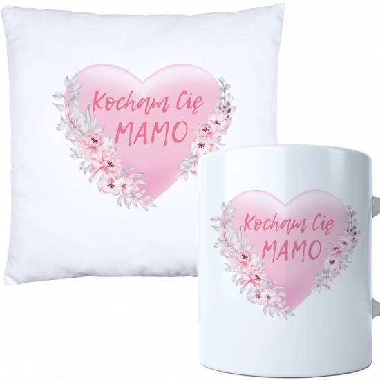 KOMPLET DLA MAMY PODUSZKA 40X40CM + KUBEK 330ml NA PREZENT DZIEŃ MATKI MAMA