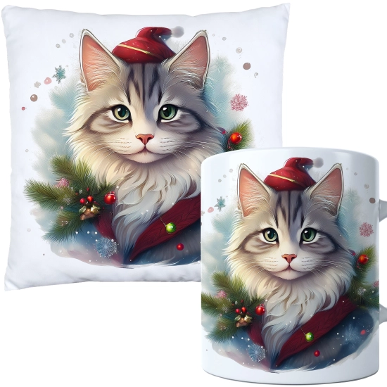 ŚWIĄTECZNY KOMPLET PODUSZKA 40x40 I KUBEK NA ŚWIĘTA MIKOŁAJ RENIFER PREZENT