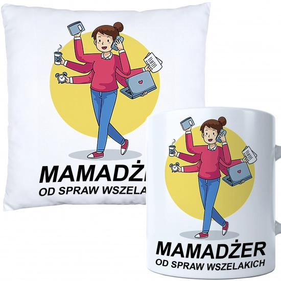 KOMPLET DLA MAMY PODUSZKA 40X40CM + KUBEK 330ml NA PREZENT DZIEŃ MATKI MAMA