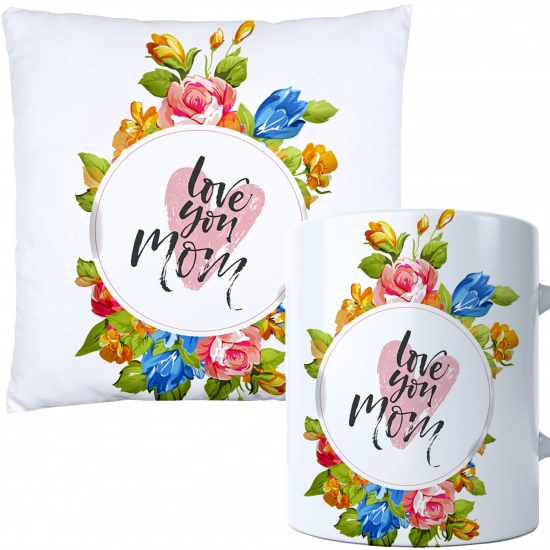 KOMPLET DLA MAMY PODUSZKA 40X40CM + KUBEK 330ml NA PREZENT DZIEŃ MATKI MAMA