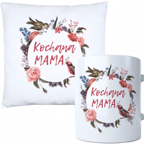 KOMPLET DLA MAMY PODUSZKA 40X40CM + KUBEK 330ml NA PREZENT DZIEŃ MATKI MAMA