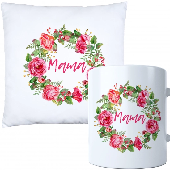 KOMPLET DLA MAMY PODUSZKA 40X40CM + KUBEK 330ml NA PREZENT DZIEŃ MATKI MAMA