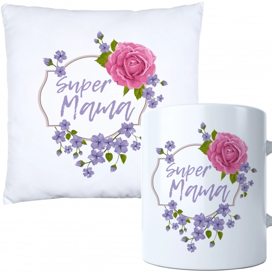 KOMPLET DLA MAMY PODUSZKA 40X40CM + KUBEK 330ml NA PREZENT DZIEŃ MATKI MAMA