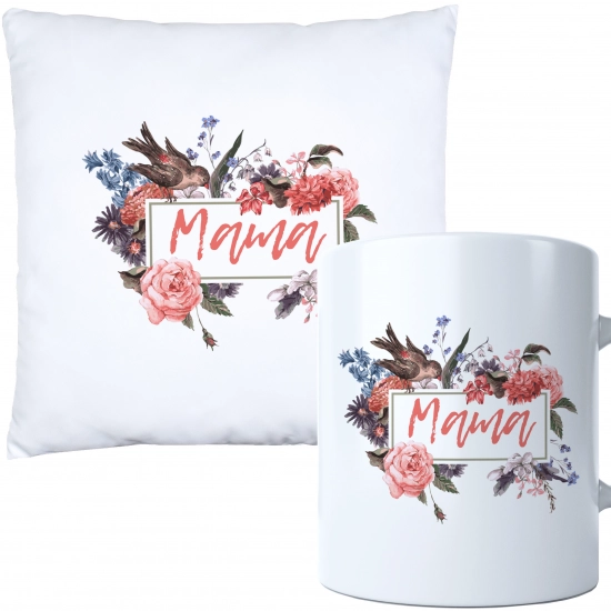 KOMPLET DLA MAMY PODUSZKA 40X40CM + KUBEK 330ml NA PREZENT DZIEŃ MATKI MAMA